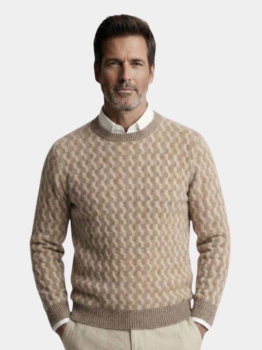 100% Wool Geometric Crew Neck Pullover Sweater - Verocci Essentials