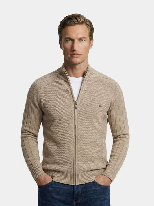 Knit Zipper Jacquard Solid Color Cardigan Sweater - Verocci Essentials