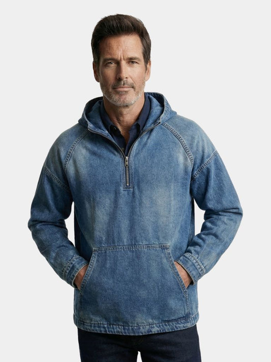 Artisan Denim Smock Quarter Zip Hooded Jacket - Verocci Essentials