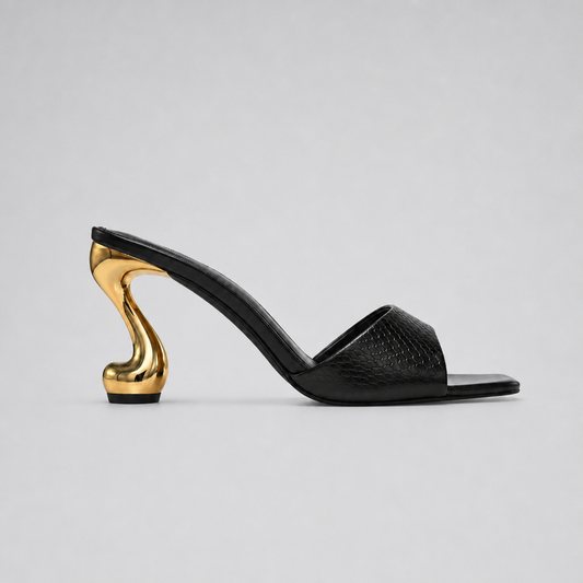 Sabrina Black Sculpt Heel Mule