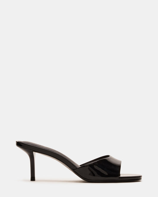 Selene Black Patent Leather Heeled Mules
