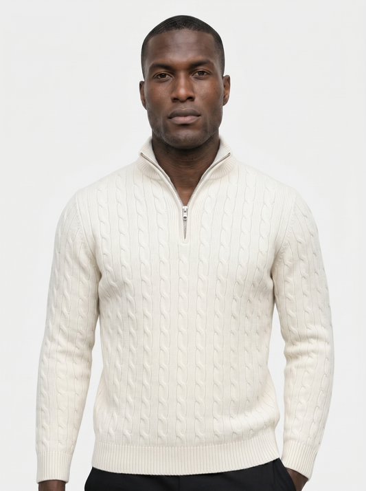 Premium Cable-Knit Zip Neck Sweater - Verocci Essentials
