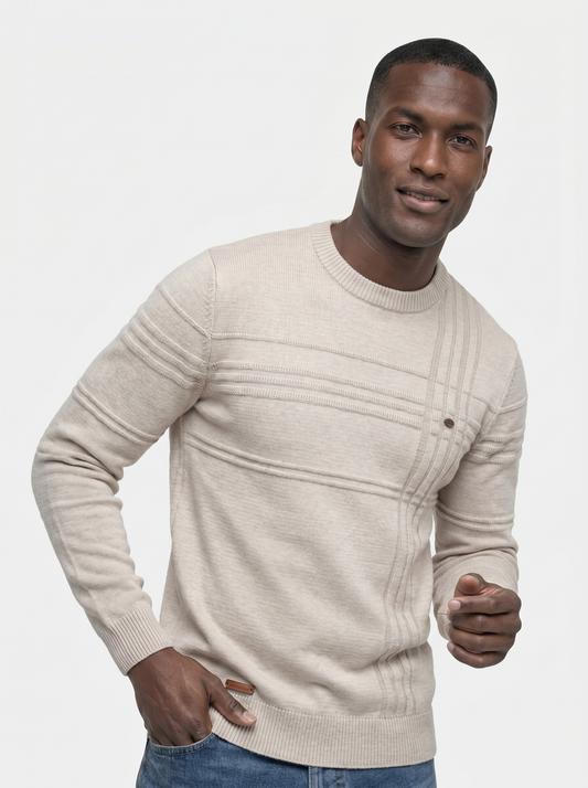 Cotton Knitted Stripped Crew Neck Pullover Sweater - Verocci Essentials