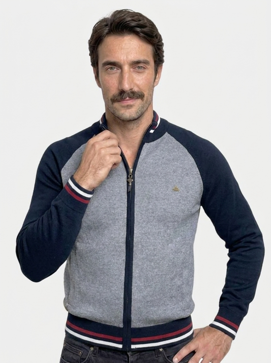 Zipper Color Block Standing Collar Cardigan Sweater - Verocci Essentials