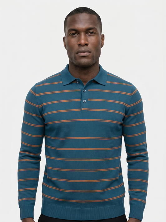 Navy Sunset Striped Polo - Verocci Essentials